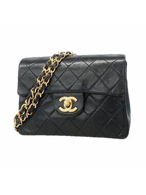 Chanel Shoulder Bag Mini Quilted Lambskin Black Gold